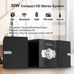 Домашня стереосистема з CD-плеєром, FM-радіо, Bluetooth, AUX in, USB-in, роз'єм для навушників, пульт дистанційного керування - мініатюра 3