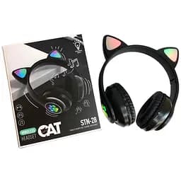 Беспроводные детские наушники Cat Ear STN-28 Bluetooth с кошачьими ушками светящимися черные