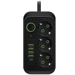 Мережевий фільтр-подовжувач Voltronic FU09, 3 розетки EU + 4USB + 1PD, 2 м, 3х0.75 мм, 2500W Black