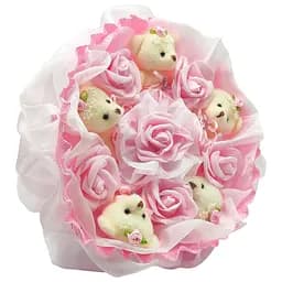 Букет з іграшок 5 Ведмедики з трояндами в рожевому 5248IT