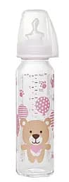 Стеклянная бутылка 250 мл. (девочка) соска ортодонтическая антиколиковая силикон (от 0-6 м.) M (средний поток)