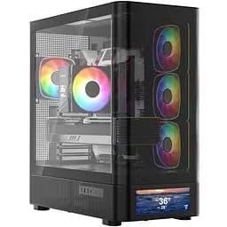 Корпус Modecom VOLCANO AQ500 ARGB MIDI FRONT LCD 6,2”, 4x120 мм fans BLACK без БЖ ATX (MC-A-AQ500-4FA-B)