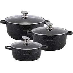 Набір посуду Kamille: 3 каструлі з кришками + 2 прихватки 4430 (KM-4430)