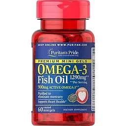 Риб'ячий жир Puritans Pride Omega 3 Fish Oil 1290 mg Mini Gels 60 softgels