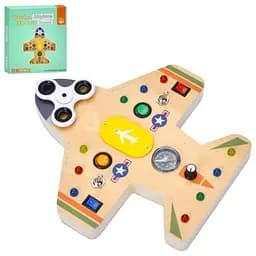 Развивающий бизиборд MD 0884 в виде самолета с подсветкой, кнопками, переключателями, спиннером и компасом