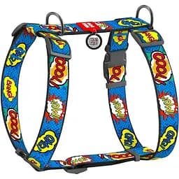 Шлея для собак Waudog Nylon анатомічна H-подібна з QR-паспортом, малюнок "ВАУ", пластиковий фастекс, XL