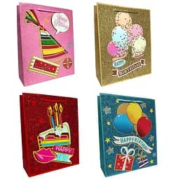 Подарочный пакет картонный, 200 г/м², H. Birthday, 31x42x12 см, 4 шт. в упаковке (в ассортименте)