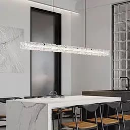 Підвісна видовжена люстра із пластинами у вигляді прозорих крижин 100 см | Line F | Арт. MJ371-L1000 BK