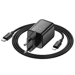 МЗП Hoco N53 Monsoon PD30W+QC3.0 (1USB-A/1C) + кабель Type-C to Lightning Black - мініатюра 3