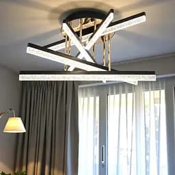 Сучасна стельова LED-люстра Diasha SX1009/5BK, чорна із золотистими акцентами, 72W, акрилові світлові планки - мініатюра 2