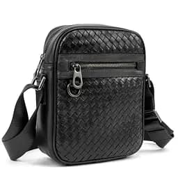 Месенджер шкіряний чорний плетений TIDING BAG 88362-1A чорний