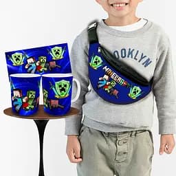 Набор: детская сумка-бананка+кружка Майнкрафт "Minecraft" 32х15см,бананка для мальчика через плечо (00921)