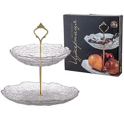 Цукерниця двоярусна S&T 26 см прозора золотий кант (30088-1)