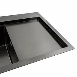 Кухонна мийка чорна PVD 78x43 L Platinum Handmade (два отвори, круглий сифон 3,0/0,8), Чорний - мініатюра 4