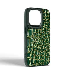 Кожаный чехол для Apple iPhone 15 Pro, Harder Crocosaur, зеленый, термополиуретан ТПУ + экокожа с текстурой крокодила, панель, защита корпуса, противоударный, микрофибра, рамка вокруг камеры, защита всего корпуса, (ARM76702) - мініатюра 2