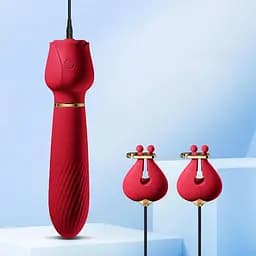 Силиконовый вибратор 2-в-1 с вибро-зажимами для сосков OEM Nipple Clamps 10 режимов Розовый
