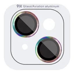 Захисне скло Metal Classic на камеру (у упак.) для Apple iPhone 14 (6.1) / 14 Plus (6.7) Бузковий / Rainbow