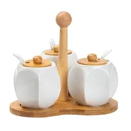 Набір ємностей для сипучих продуктів Yiwu HP1201 3 шт по 200 мл з ложками на підставці білий