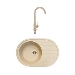 Гранітна мийка з краном овальної форми WIZ № 13 770х500 мм (Бежева)