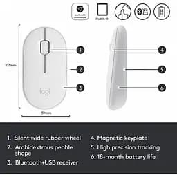 Миша комп'ютерна Logitech Pebble M350 White (910-005716, 910-005541) - мініатюра 2