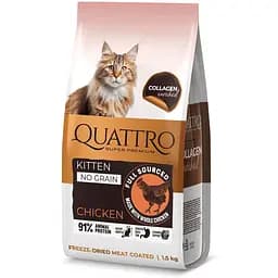 Сухий беззерновий корм Quattro Cat Kitten Chicken для кошенят з куркою  1.5 кг