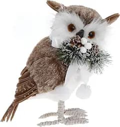 ​​​​​​​Новогодняя мягкая игрушка BonaDi Сова 29см Меховая декоративная фигурка Коричневый с белым