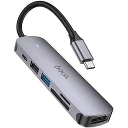 Usb-хаб Hoco HB28 Type-C multi-function converter (HDTV+Usb3.0+Usb2.0+SD+TF+PD) Темно-серый