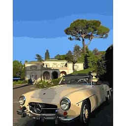 Картина по номерам Strateg ПРЕМИУМ Ретро авто возле поместья размером 40х50 см (GS1287) 4823113851545