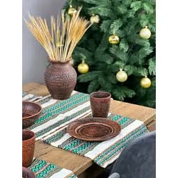 Комплект Ранер 140х30 см + салфетки 30х40 см 21 шт Пасхальный льняной с украинским орнаментом Рандеву зеленый