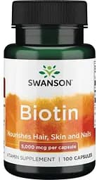 Витамины и минералы Swanson Biotin 10000 mcg High Potency, 60 капсул