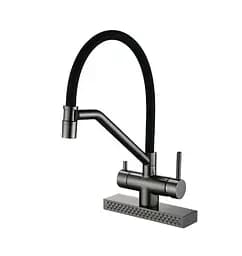 Змішувач для кухні Koer KB-74027-07 з функцією "водоспад" та чорним силіконовим виливом (KR5203)