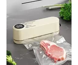 Вакуумний пакувальник для продуктів + насос для накачування, акумуляторний, бежевий