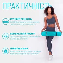 Килимок для йоги та фітнесу TPE+TC 6 мм двошаровий м'ятний-чорний EasyFit fit0025085 - мініатюра 2