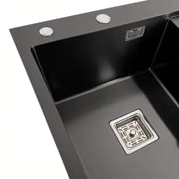 Кухонна мийка Platinum Handmade PVD L з нержавіючої сталі 1.0 мм квадратний сифон 65x50x23 см чорна - мініатюра 5