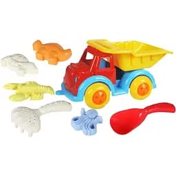 Дитячий пісочний набір KZ 6436-2: великий самоскид 35 см, лопатка, граблі, 4 формочки