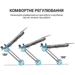 Охолоджувальна підставка для ноутбука до 15.6 дюйма OfficePro LS-121-G 2xfans Aloy Aluminum Gray - мініатюра 7