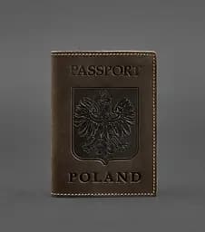 Кожаная обложка для паспорта с польским гербом темно-коричневая Crazy Horse