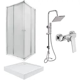 Набір душова кабіна Qtap Presto CRM1099SP5 + піддон + душова панель CRM 1001 + змішувач 90 х 90 см