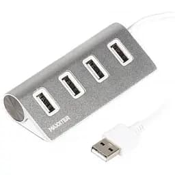 Хаб Usb Maxxter HU2A-4P-01, серебристый, Usb 2.0 - 4xUsb 2.0, кабель 30 см, алюминиевый корпус