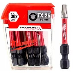 Біта SHOCKWAVE MILWAUKEE, TX25, 50мм, (10 шт), пластикова коробка
