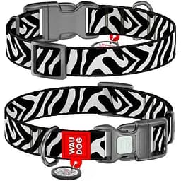 Нашийник для собак нейлоновий Waudog Nylon з QR адресником малюнок Зебра пластиковий фастекс XXL 3.5х 46-70 см