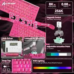 Ігрова дротова магнітна клавіатура Attack Shark R82 / Дротове підключення / Magnetic Switch / Pink - мініатюра 6