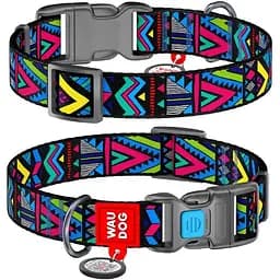 Нашийник для собак Waudog Nylon нейлоновий c QR паспортом, малюнок Інді, пластиковий фастекс, L, Ш 25 мм, Дов 31-49 см