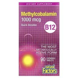 Вітамін B12 Natural Factors Methylcobalamin 1000 mcg, 90 жувальних таблеток для підтримка нервової системи