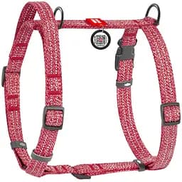Шлея для собак Waudog Re-cotton H-подібна з QR паспортом світловідбиваюча L 60-85 см червона
