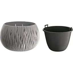 Горщик для квiтiв Prosperplast Sandy Bowl круглий з вкладишем, 290 мм, сірий (23063-405)