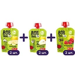 Набор фруктового пюре Bob Snail: Яблоко-Груша + Яблоко-Малина + Яблоко-банан 540 г (6 шт. х 90 г)