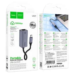 Контролер HOCO UA37 USB 3.0 to Ethernet - Мережевий адаптер 10/100/1000Mbps з дротом, Black, Blister Q100 - мініатюра 6