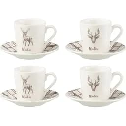 Комплект чашек J-line рождественские с оленем для эспрессо 4 шт. (49246)