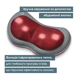 Beurer Массажна подушка для плечей, шиї, спини та ног, від мережі, 4 головки шиацу, підігрів, автовимкн., червоно-сірий - мініатюра 5